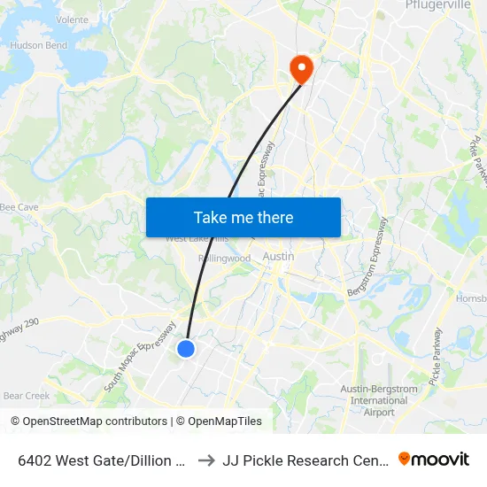 6402 West Gate/Dillion Hill to JJ Pickle Research Center map