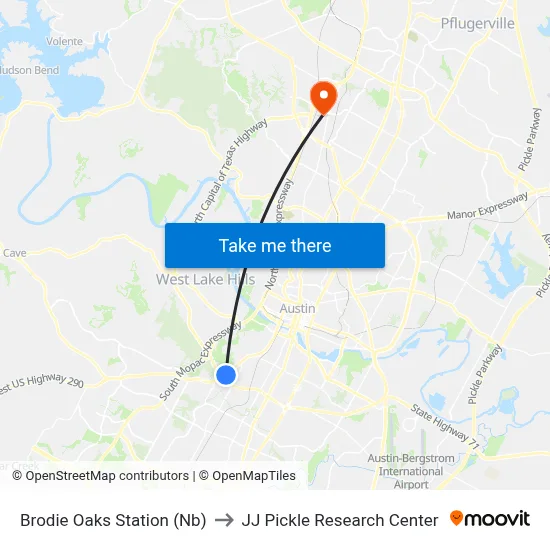 Brodie Oaks Station (Nb) to JJ Pickle Research Center map