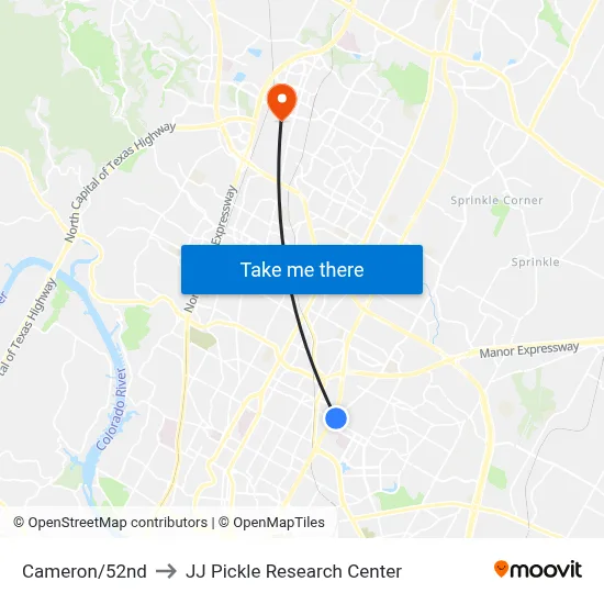 Cameron/52nd to JJ Pickle Research Center map