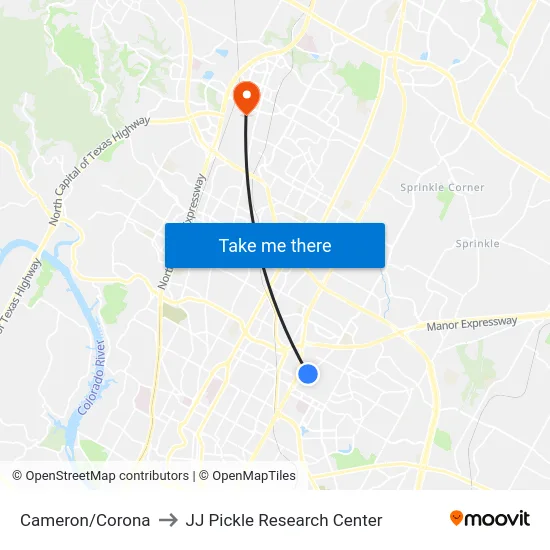 Cameron/Corona to JJ Pickle Research Center map