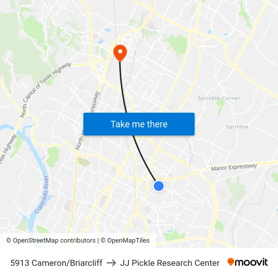 5913 Cameron/Briarcliff to JJ Pickle Research Center map