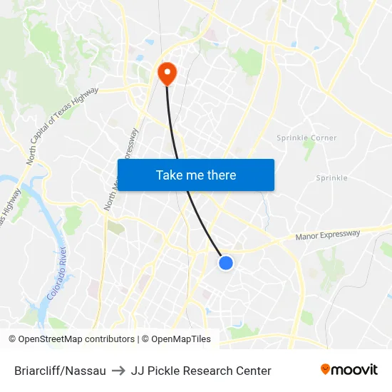 Briarcliff/Nassau to JJ Pickle Research Center map