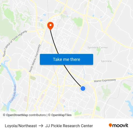 Loyola/Northeast to JJ Pickle Research Center map
