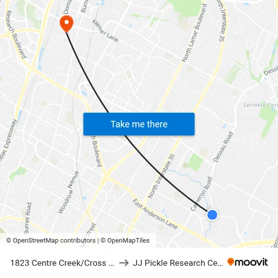 1823 Centre Creek/Cross Park to JJ Pickle Research Center map