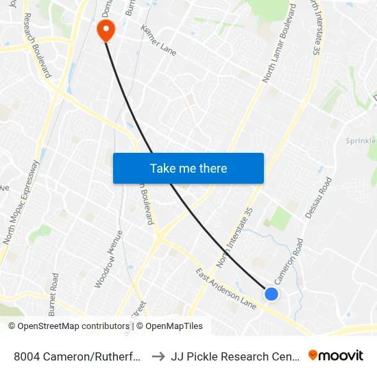 8004 Cameron/Rutherford to JJ Pickle Research Center map