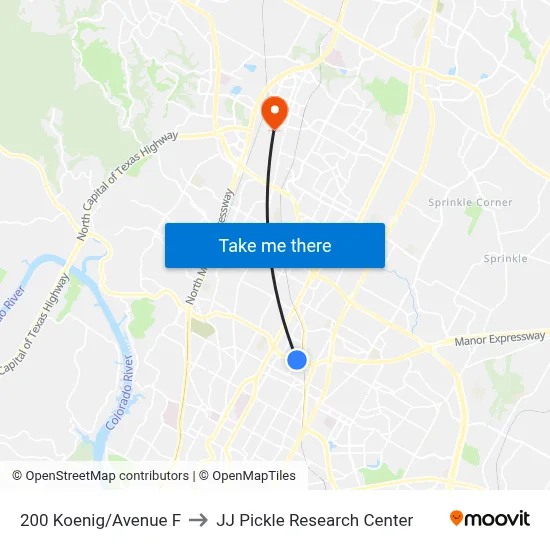 200 Koenig/Avenue F to JJ Pickle Research Center map