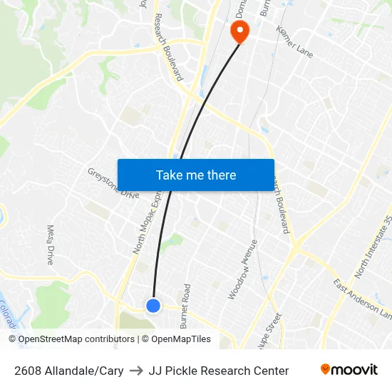 2608 Allandale/Cary to JJ Pickle Research Center map