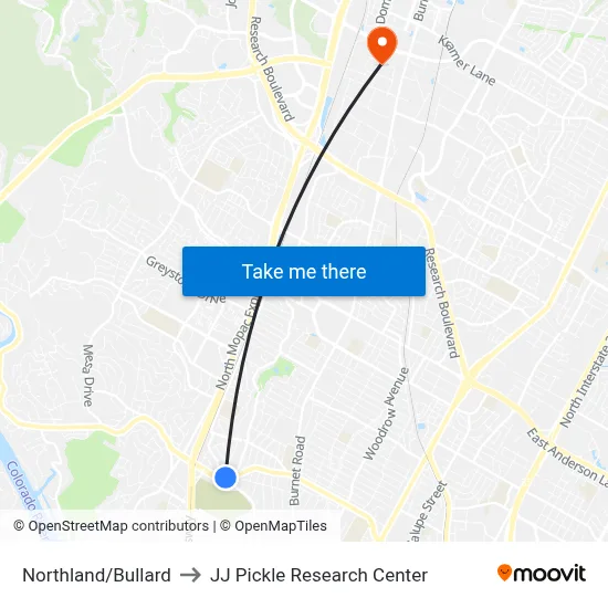 Northland/Bullard to JJ Pickle Research Center map