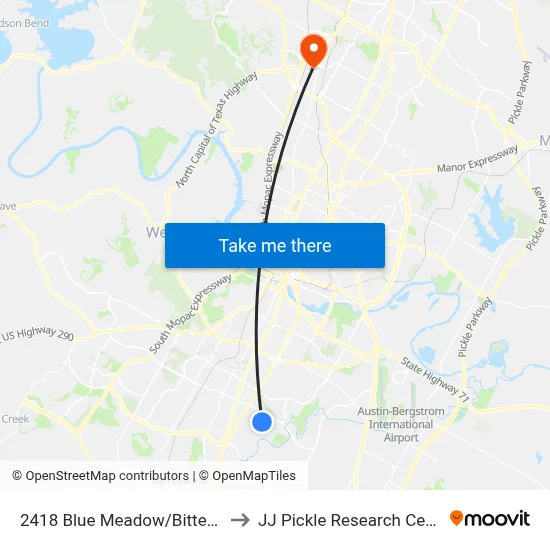 2418 Blue Meadow/Bitteroot to JJ Pickle Research Center map