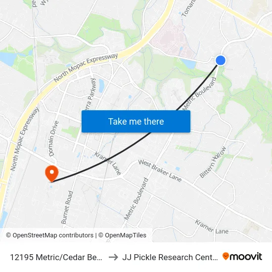 12195 Metric/Cedar Bend to JJ Pickle Research Center map