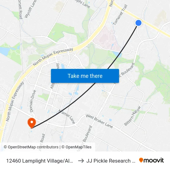 12460 Lamplight Village/Alderbrook to JJ Pickle Research Center map