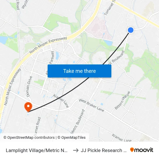 Lamplight Village/Metric NW Corner to JJ Pickle Research Center map
