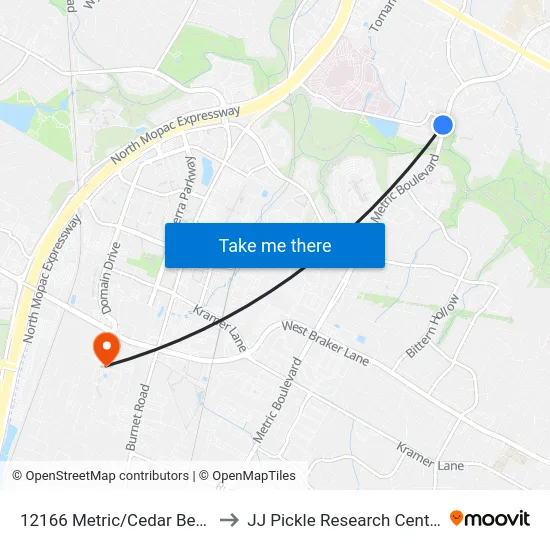 12166 Metric/Cedar Bend to JJ Pickle Research Center map