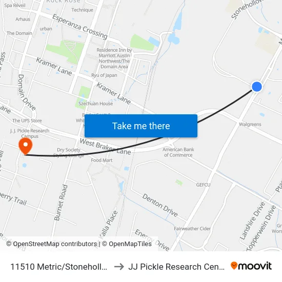 11510 Metric/Stonehollow to JJ Pickle Research Center map