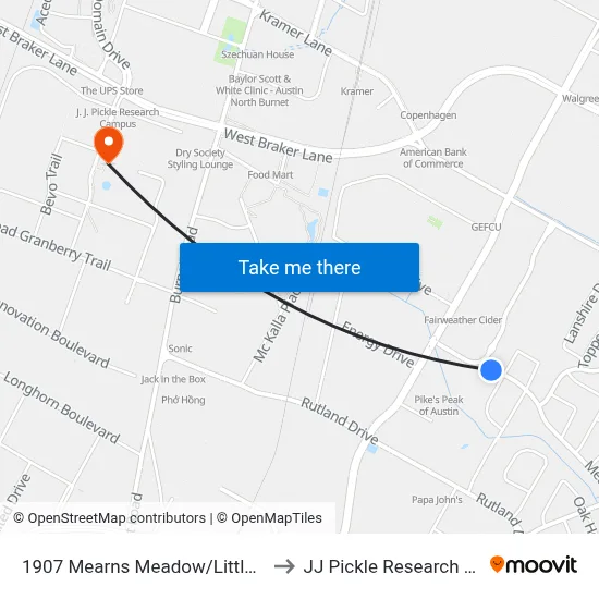 1907 Mearns Meadow/Little Pebble to JJ Pickle Research Center map