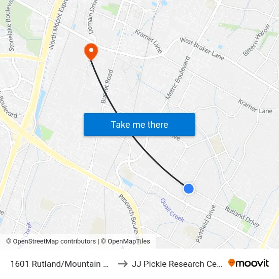 1601 Rutland/Mountain Quail to JJ Pickle Research Center map