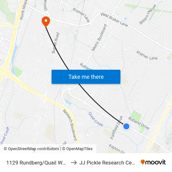 1129 Rundberg/Quail Wood to JJ Pickle Research Center map