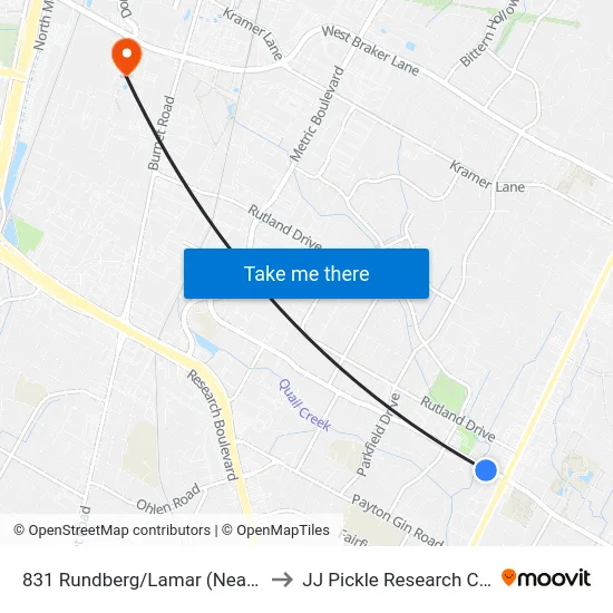 831 Rundberg/Lamar (Near Side) to JJ Pickle Research Center map