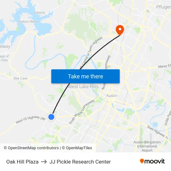 Oak Hill Plaza to JJ Pickle Research Center map