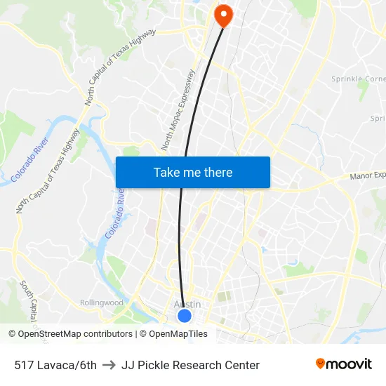 517 Lavaca/6th to JJ Pickle Research Center map