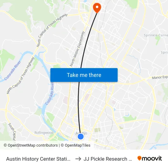 Austin History Center Station (Nb) to JJ Pickle Research Center map