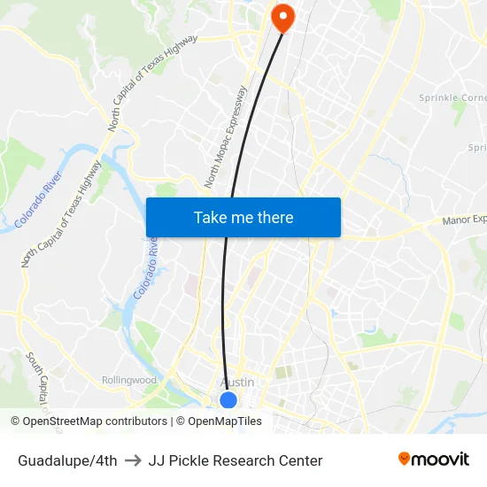 Guadalupe/4th to JJ Pickle Research Center map