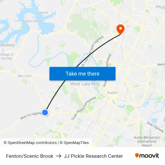 Fenton/Scenic Brook to JJ Pickle Research Center map