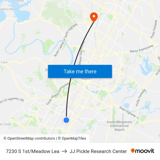 7230 S 1st/Meadow Lea to JJ Pickle Research Center map