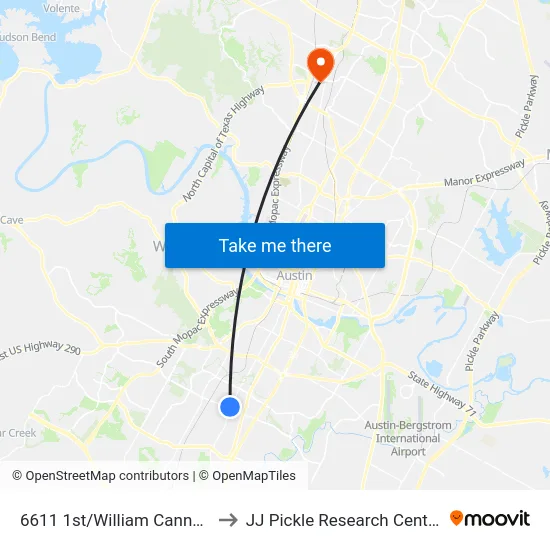 6611 1st/William Cannon to JJ Pickle Research Center map