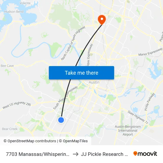 7703 Manassas/Whispering Oaks to JJ Pickle Research Center map