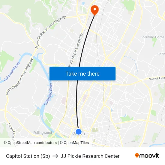 Capitol Station (Sb) to JJ Pickle Research Center map