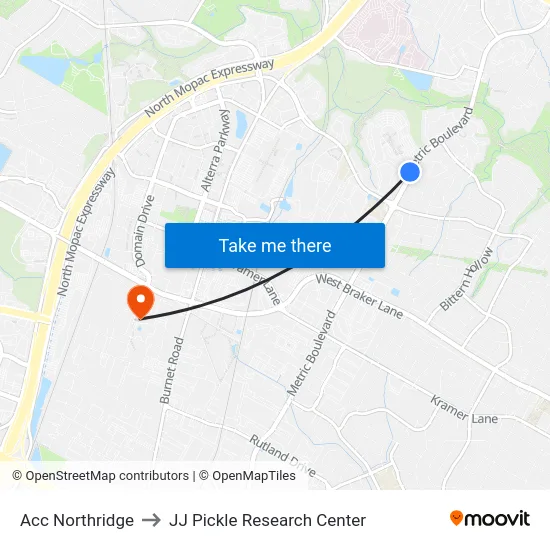 Acc Northridge to JJ Pickle Research Center map