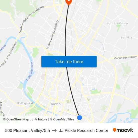 500 Pleasant Valley/5th to JJ Pickle Research Center map