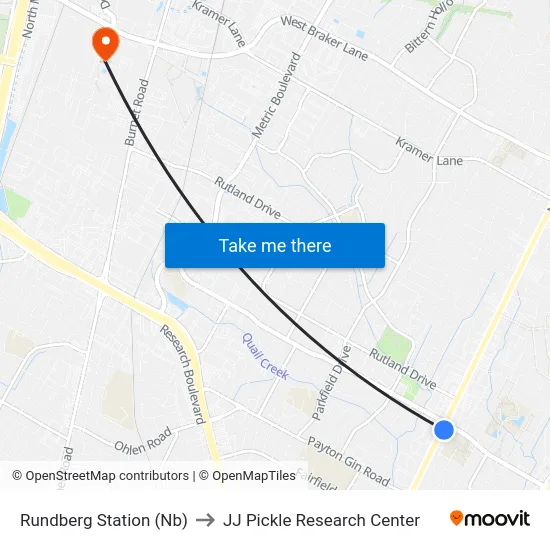 Rundberg Station (Nb) to JJ Pickle Research Center map
