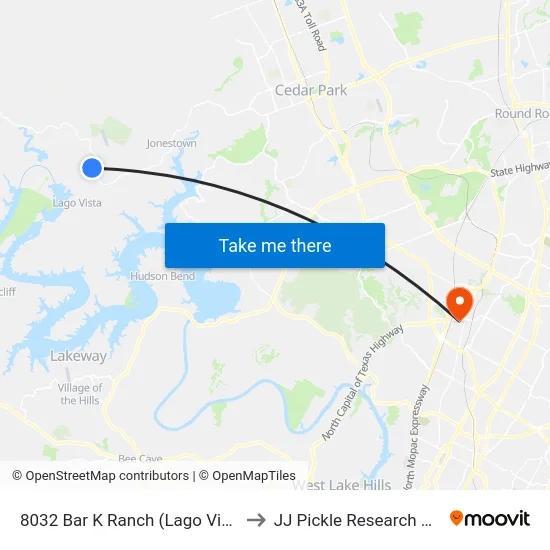 8032 Bar K Ranch (Lago Vista Hs) to JJ Pickle Research Center map