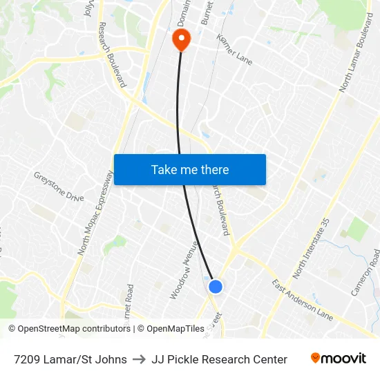 7209 Lamar/St Johns to JJ Pickle Research Center map