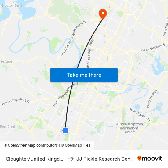 Slaughter/United Kingdom to JJ Pickle Research Center map