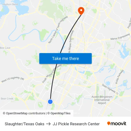 Slaughter/Texas Oaks to JJ Pickle Research Center map