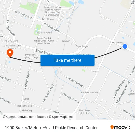 1900 Braker/Metric to JJ Pickle Research Center map