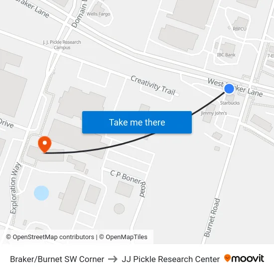 Braker/Burnet SW Corner to JJ Pickle Research Center map