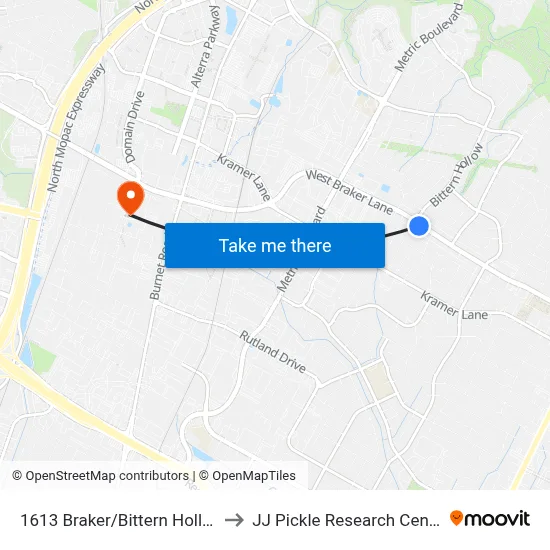 1613 Braker/Bittern Hollow to JJ Pickle Research Center map