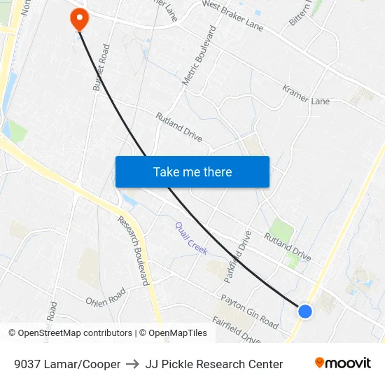 9037 Lamar/Cooper to JJ Pickle Research Center map