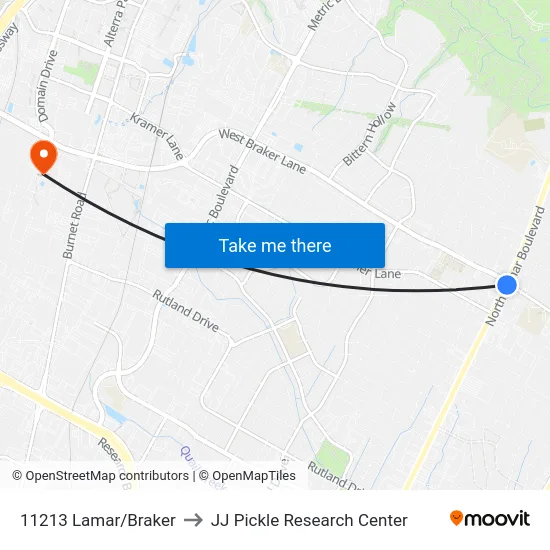 11213 Lamar/Braker to JJ Pickle Research Center map