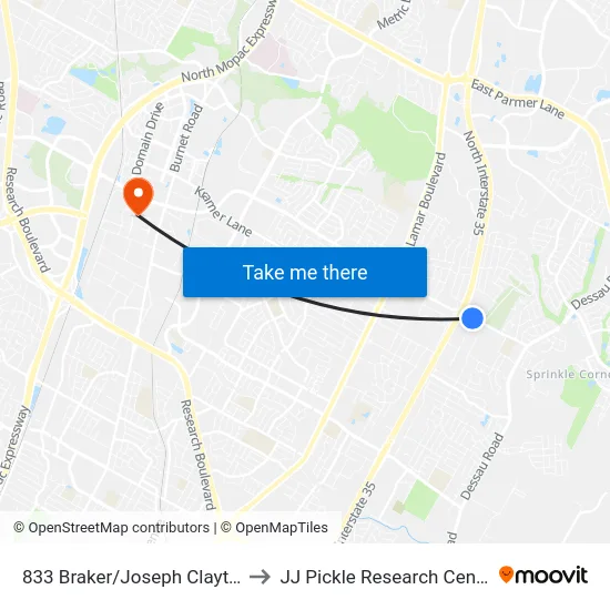 833 Braker/Joseph Clayton to JJ Pickle Research Center map
