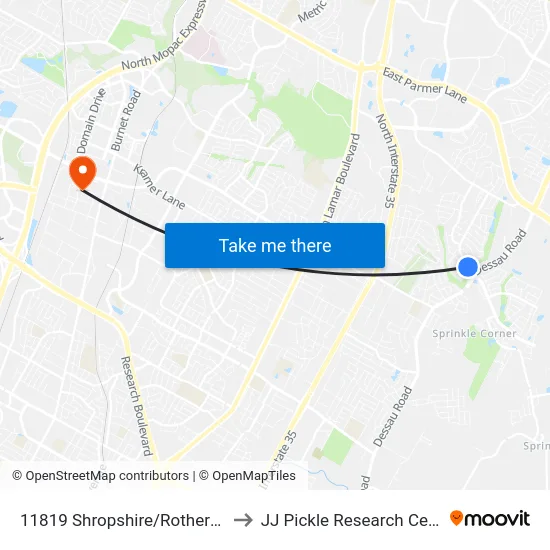 11819 Shropshire/Rotherham to JJ Pickle Research Center map