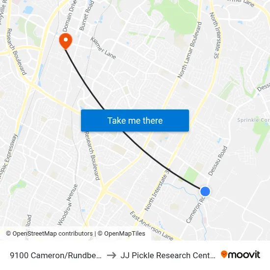 9100 Cameron/Rundberg to JJ Pickle Research Center map
