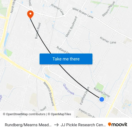 Rundberg/Mearns Meadow to JJ Pickle Research Center map