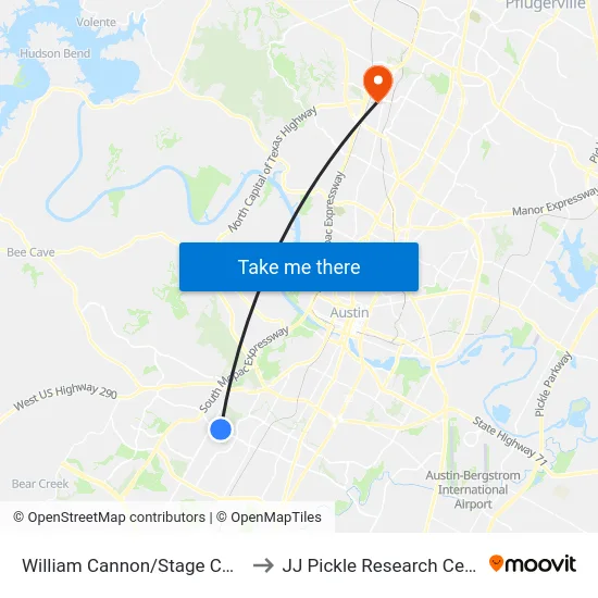 William Cannon/Stage Coach to JJ Pickle Research Center map