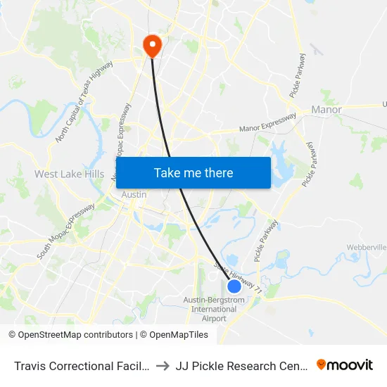 Travis Correctional Facility to JJ Pickle Research Center map