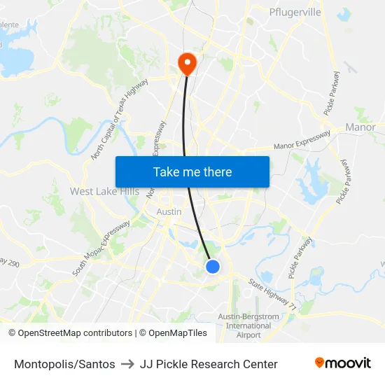 Montopolis/Santos to JJ Pickle Research Center map